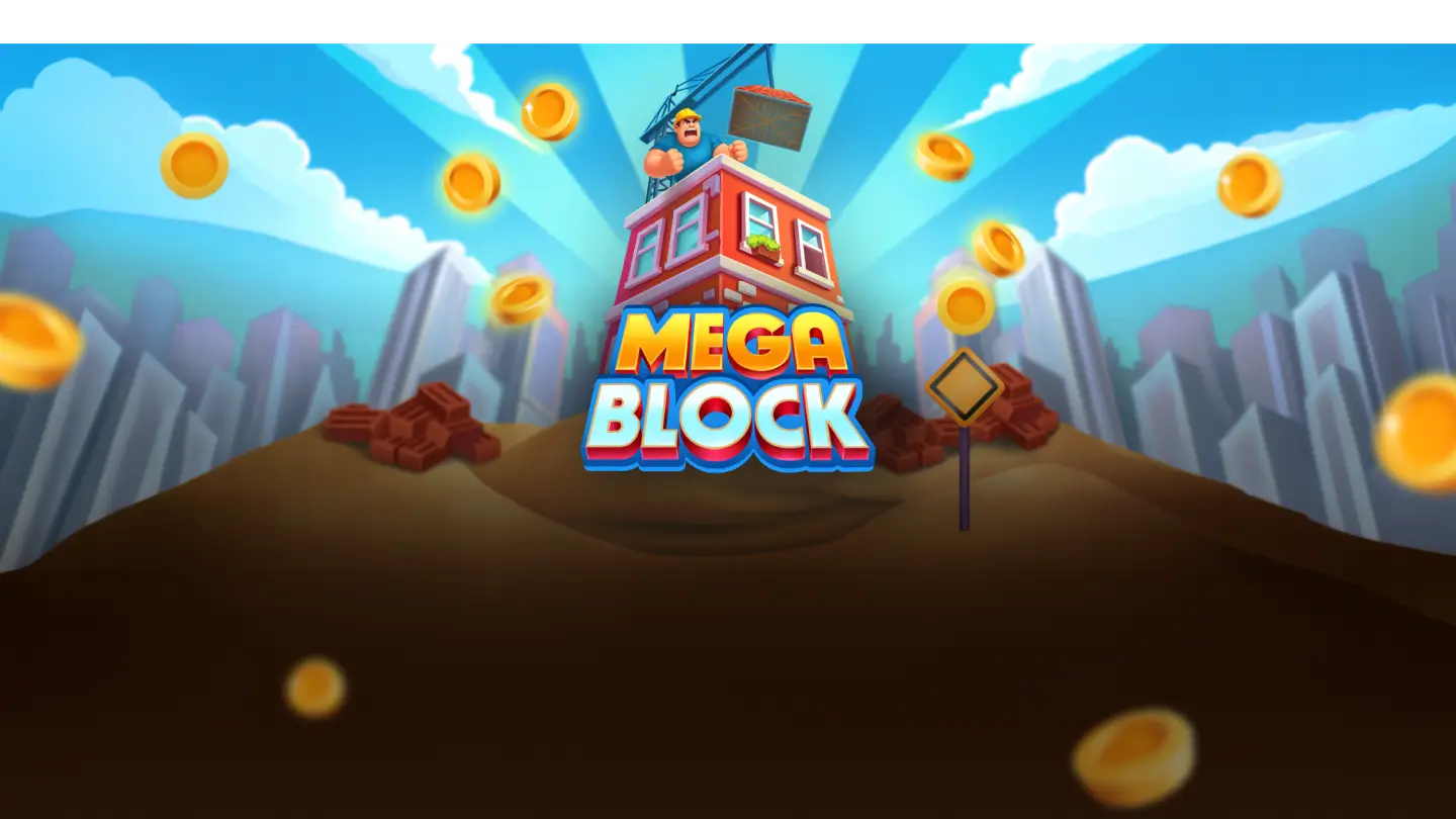 MegaBlock operaio su edificio rosso con gru e monete