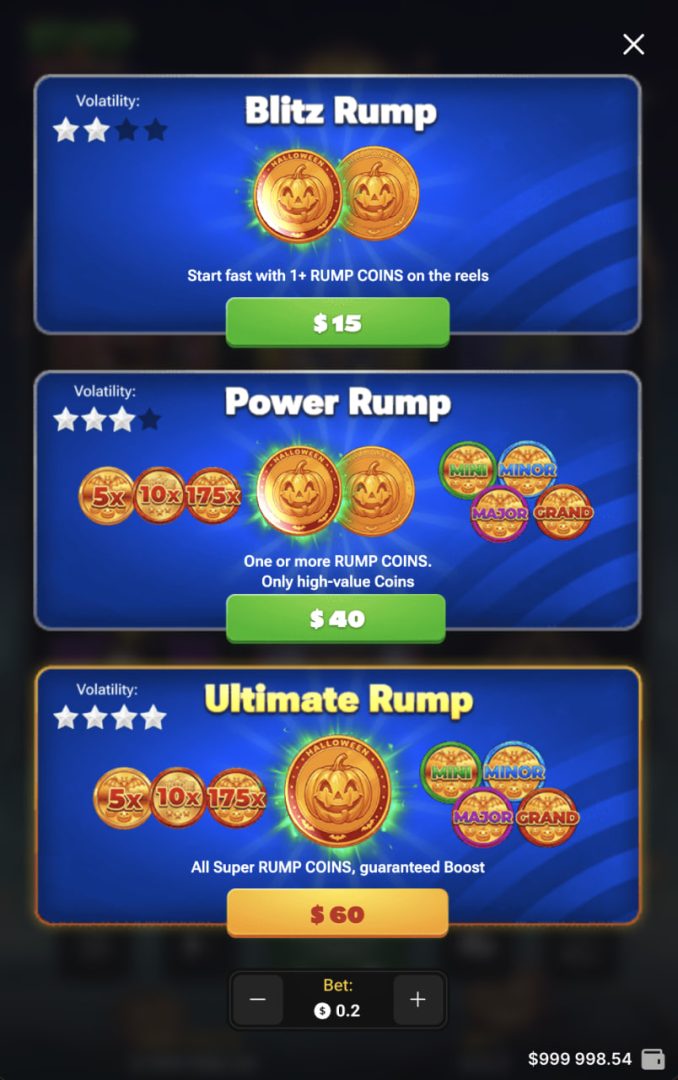 Rump And Halloween app italiano gioco d'azzardo truffa: opzioni Buy Bonus in verticale su smartphone
