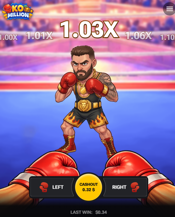 KO Million app italiano gioco d'azzardo truffa: pulsanti Left, Right e Cashout su smartphone