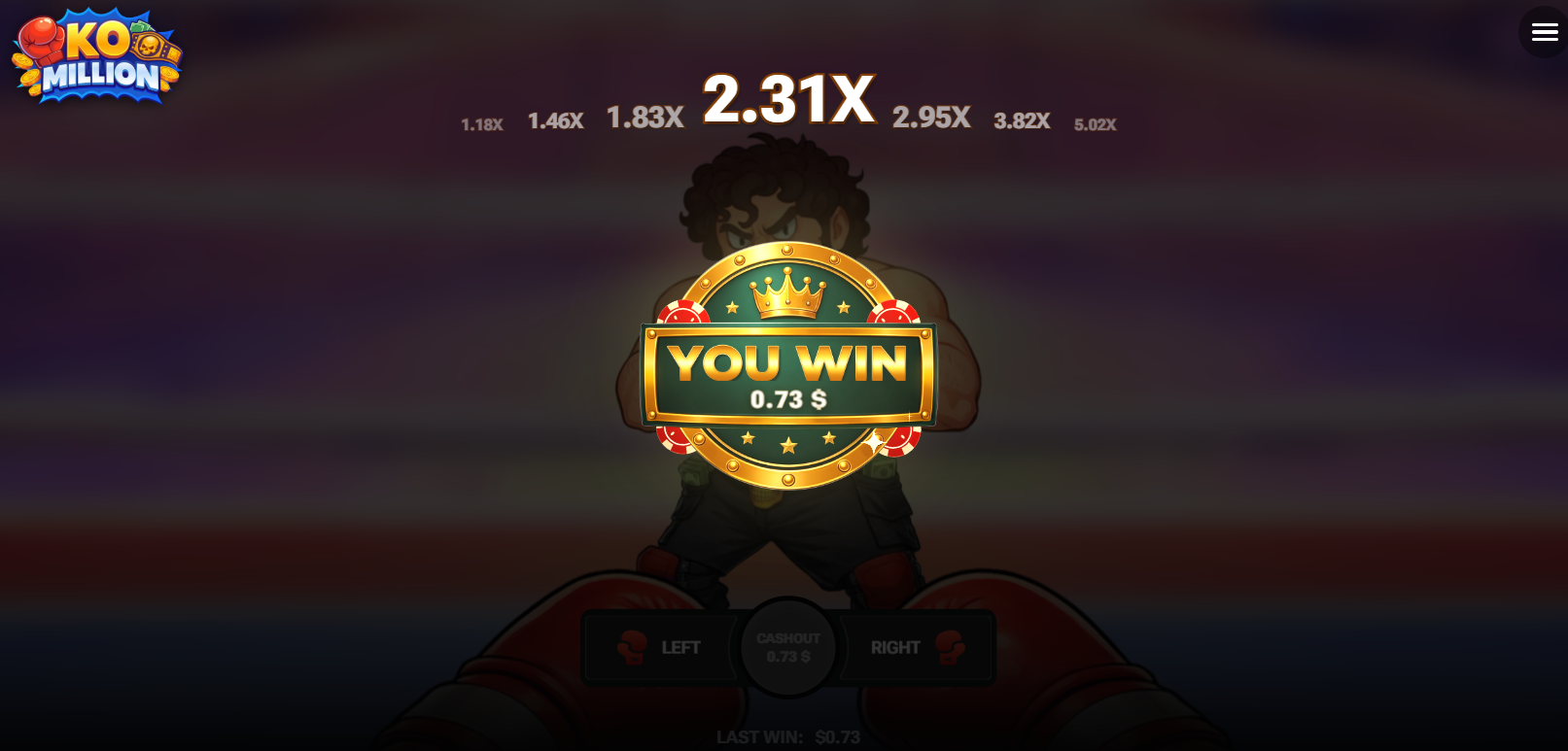 KO Million recensione casinò codice promo registrazione: schermata You Win dopo il Cashout