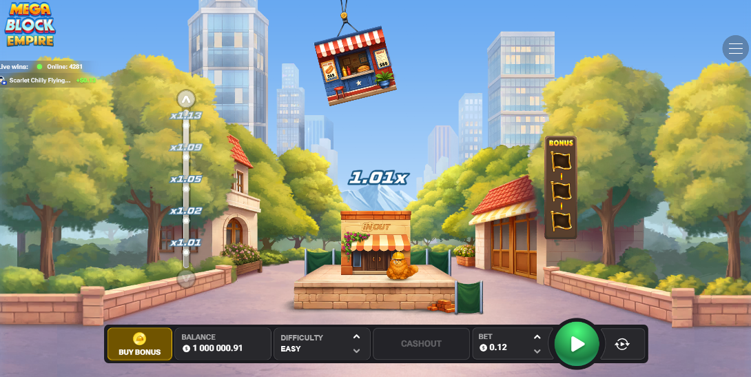 MegaBlock Empire demo gratis app bonus: gru e moltiplicatore nella schermata di gioco