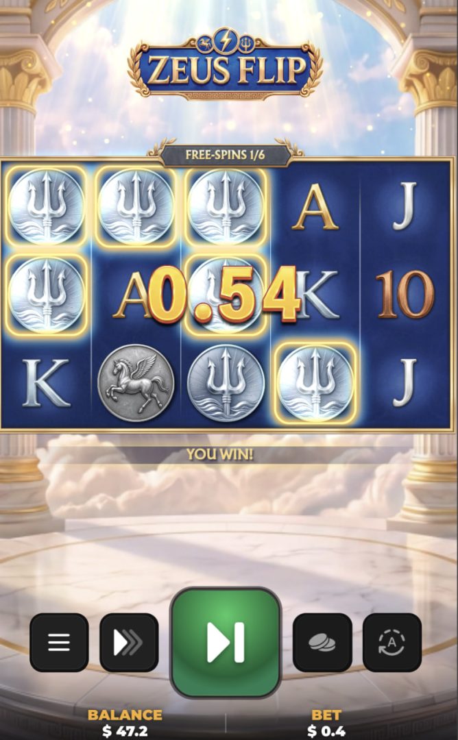 Zeus Flip app italiano gioco d'azzardo truffa: griglia 5×3 in verticale su smartphone