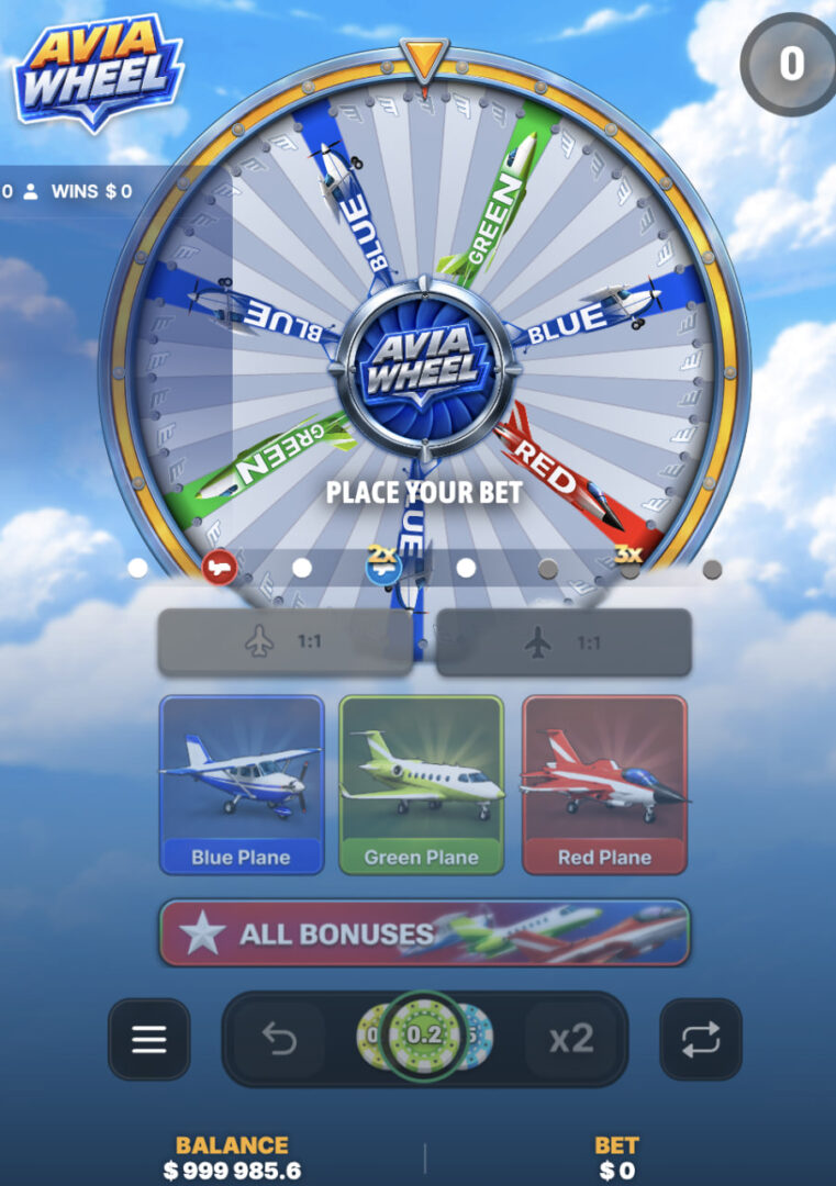 Avia Wheel opinioni app mobile soldi veri: schermata Place your bet con fiches e pulsanti x2 e Repeat