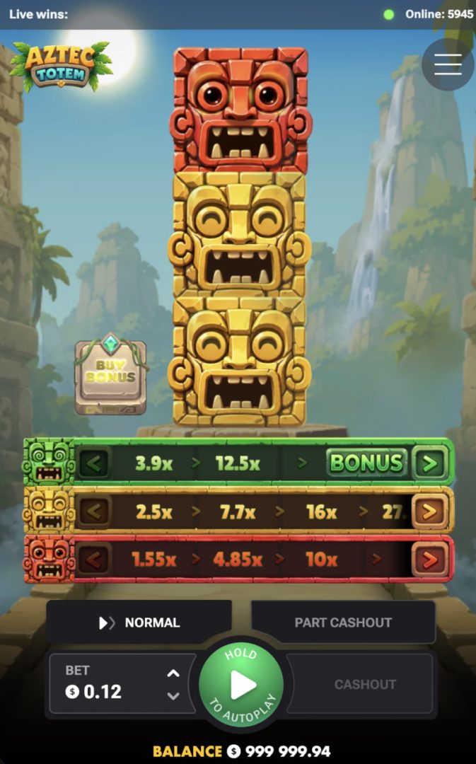 Aztec Totem app italiano gioco d'azzardo truffa: interfaccia verticale su smartphone con pulsanti Cashout