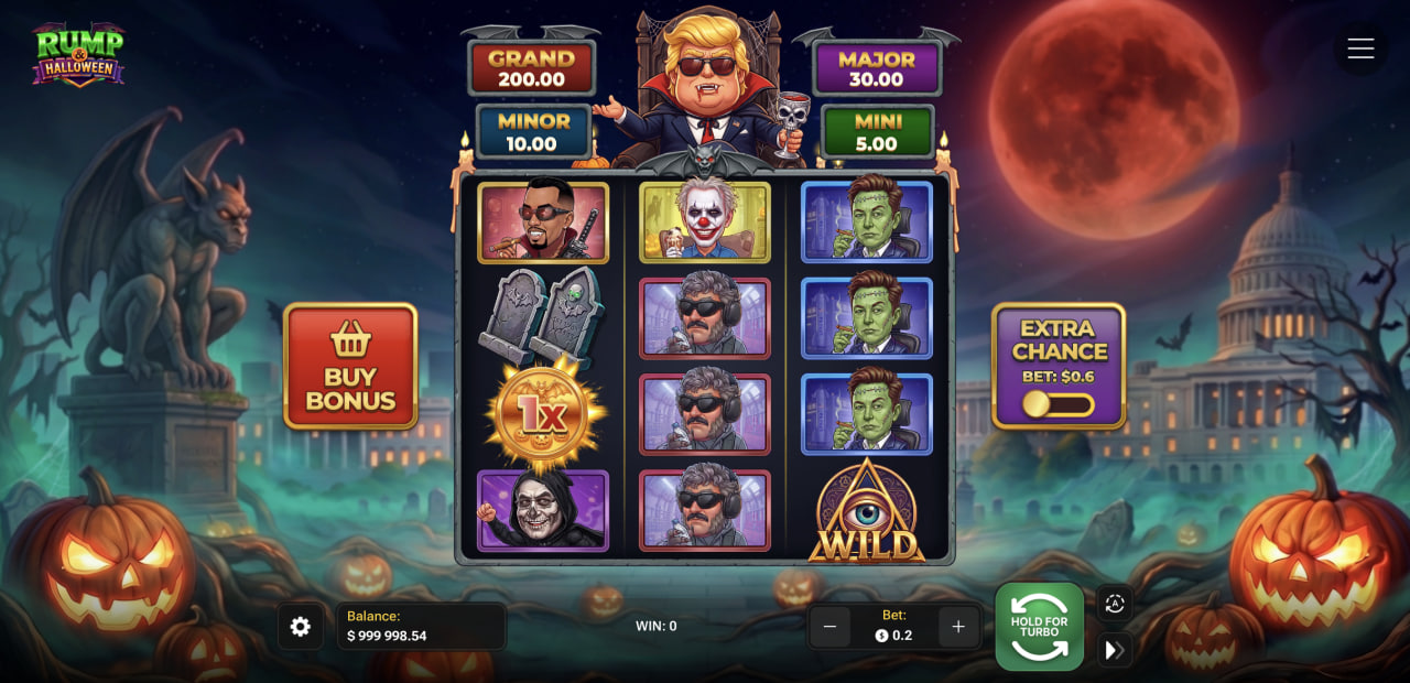 Rump And Halloween demo gratis app bonus: griglia con quattro jackpot, Buy Bonus ed Extra Chance